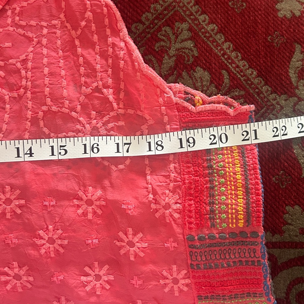 Johnny Was Embroidered Boho Sleeveless Top coral Floral Cotton Blouse Medium - Picture 9 of 10